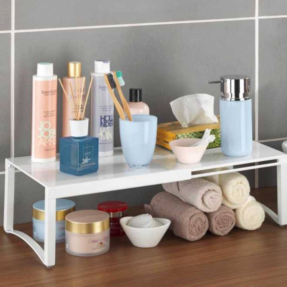Hylla i kraftig metall, Expanderbar, TELESCOPIC SHELF, 30 -54 x 25 x H 15 cm, Vit i gruppen Förvaring / Köksförvaring / Organisera köksskåp hos SmartaSaker.se (41179)