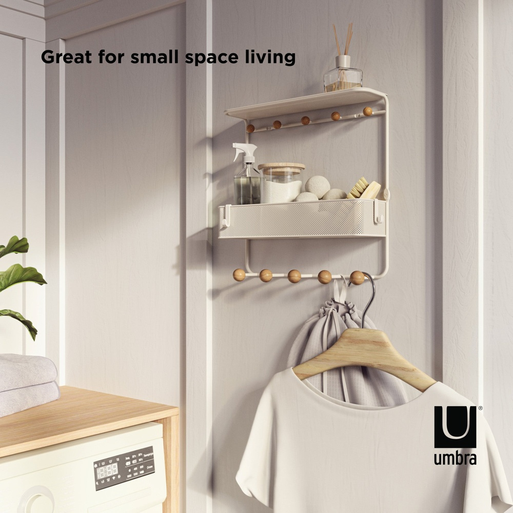 Hylla med 10 krokar, ESTIQUE, Umbra, 32 x 10 x H 31 cm, Vit / Natur i gruppen Förvaring / Hallförvaring / Krokar och hängare hos SmartaSaker.se (41187)