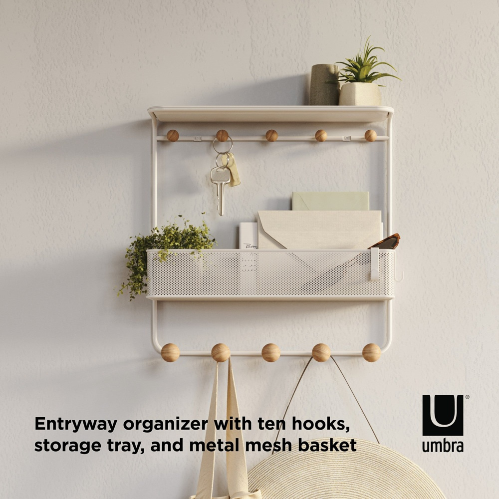 Hylla med 10 krokar, ESTIQUE, Umbra, 32 x 10 x H 31 cm, Vit / Natur i gruppen Förvaring / Hallförvaring / Krokar och hängare hos SmartaSaker.se (41187)