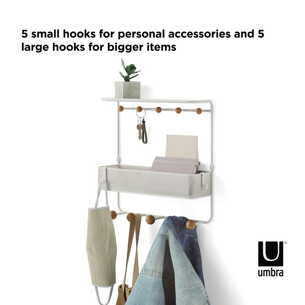 Hylla med 10 krokar, ESTIQUE, Umbra, 32 x 10 x H 31 cm, Vit / Natur i gruppen Förvaring / Hallförvaring / Krokar och hängare hos SmartaSaker.se (41187)