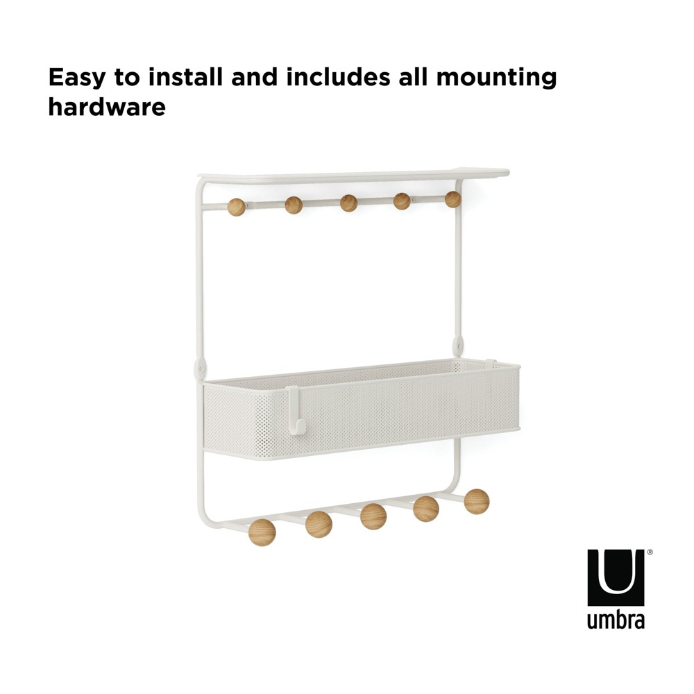 Hylla med 10 krokar, ESTIQUE, Umbra, 32 x 10 x H 31 cm, Vit / Natur i gruppen Förvaring / Hallförvaring / Krokar och hängare hos SmartaSaker.se (41187)
