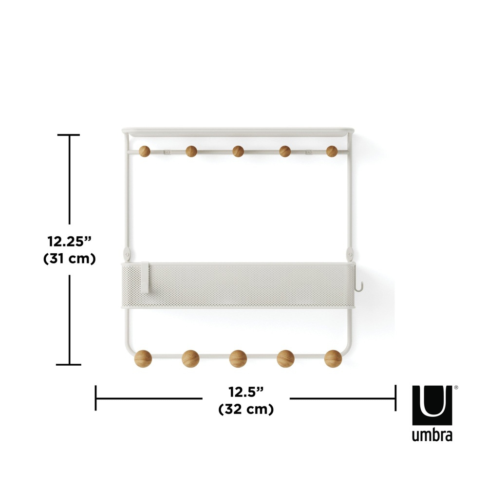Hylla med 10 krokar, ESTIQUE, Umbra, 32 x 10 x H 31 cm, Vit / Natur i gruppen Förvaring / Hallförvaring / Krokar och hängare hos SmartaSaker.se (41187)