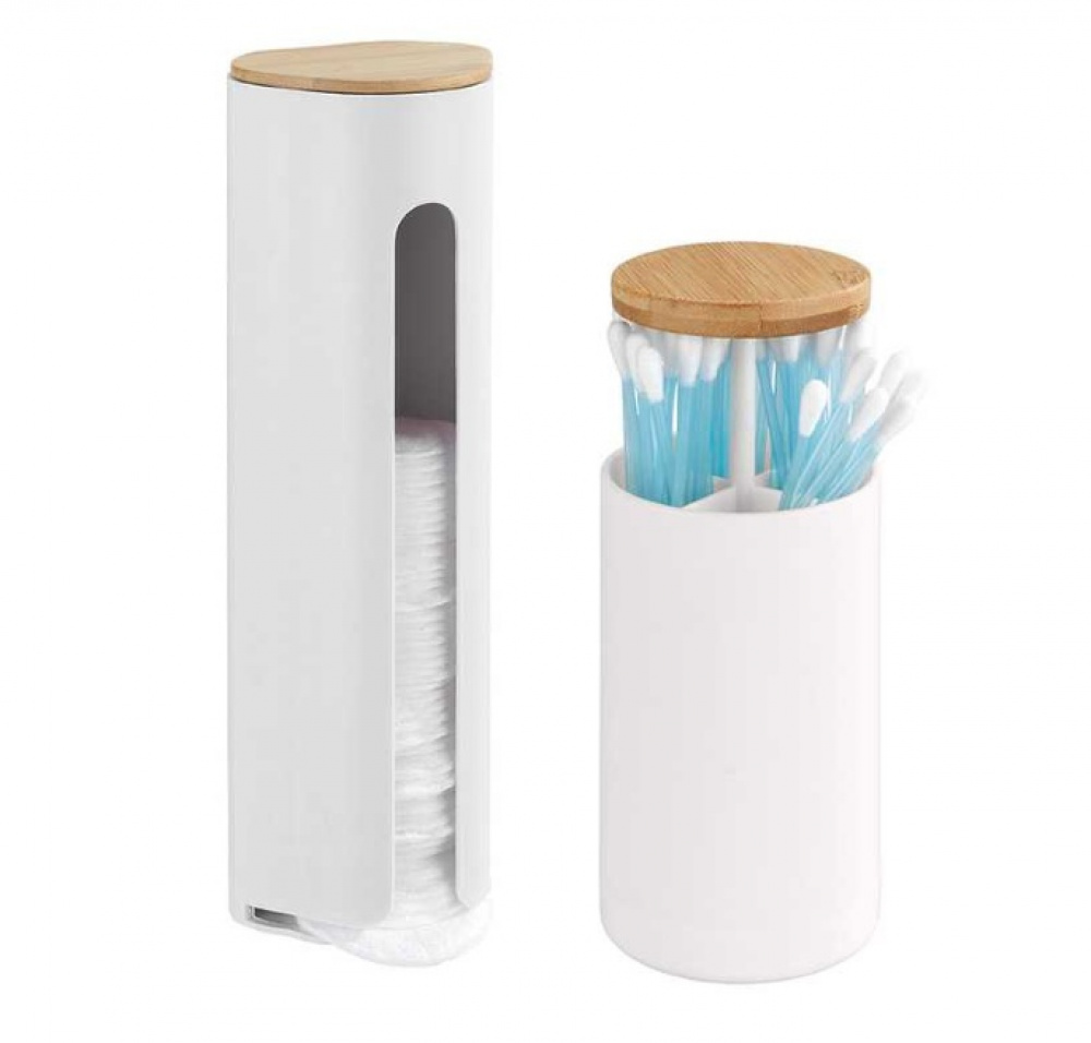 Hållare för bomullspads, LARESA MAKE UP, Ø8 x H25 cm, Vit / beige i gruppen Förvaring / Badrumsförvaring / Sminkförvaring hos SmartaSaker.se (41197)