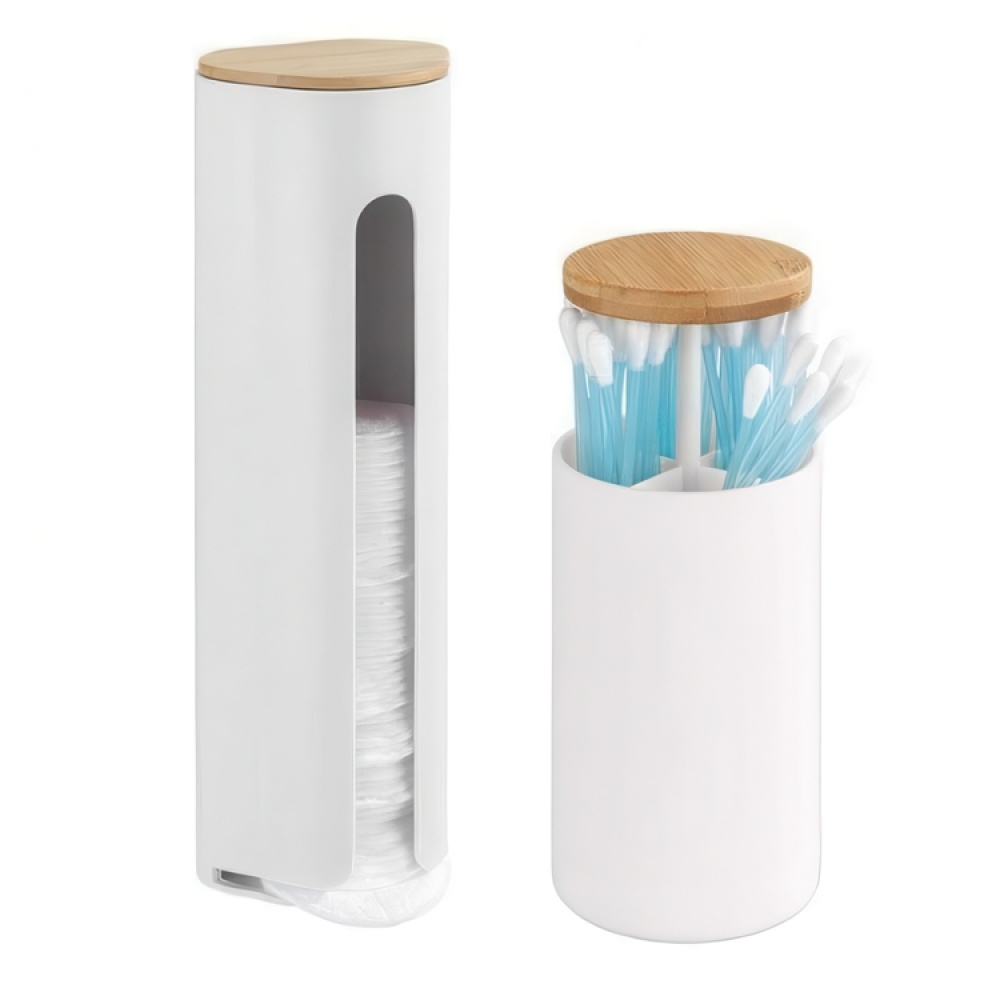 Hållare för bomullspads, LARESA MAKE UP, Ø8 x H25 cm, Vit / beige i gruppen Förvaring / Badrumsförvaring hos SmartaSaker.se (41197)