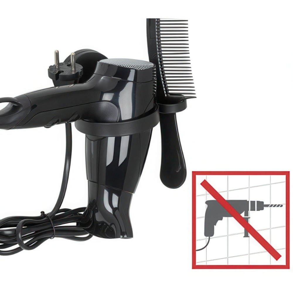 Hållare för hårtork, Självhäftande, PAVIA STATIC-LOC, Svart i gruppen Förvaring / Badrumsförvaring hos SmartaSaker.se (41212)