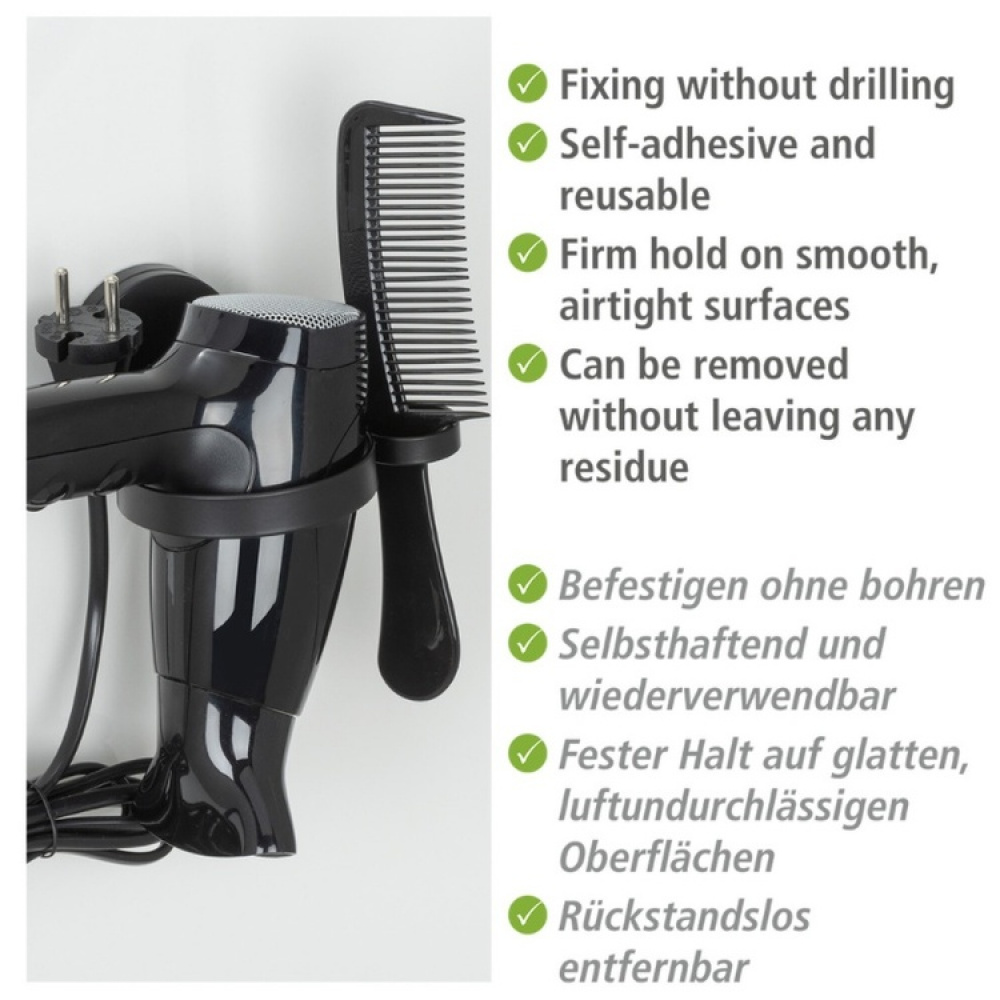 Hållare för hårtork, Självhäftande, PAVIA STATIC-LOC, Svart i gruppen Förvaring / Badrumsförvaring hos SmartaSaker.se (41212)