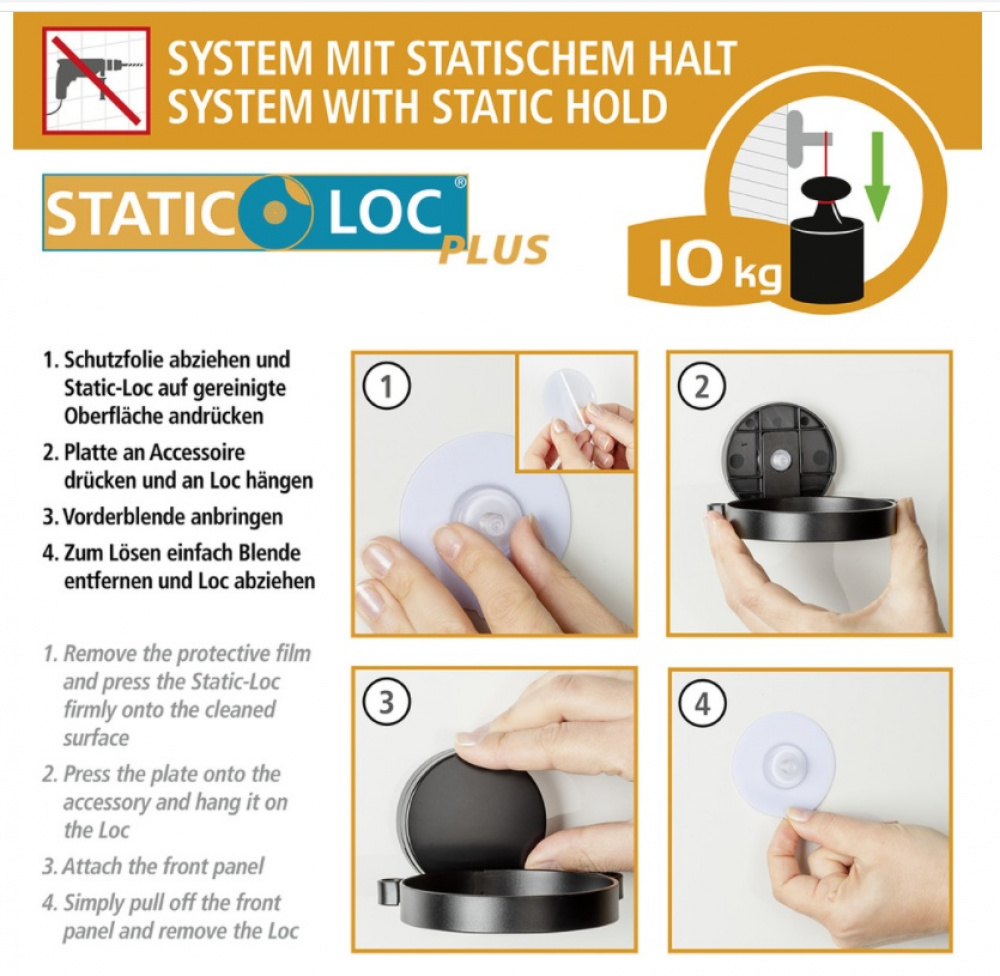 Hållare för hårtork, Självhäftande, PAVIA STATIC-LOC, Svart i gruppen Förvaring / Badrumsförvaring hos SmartaSaker.se (41212)