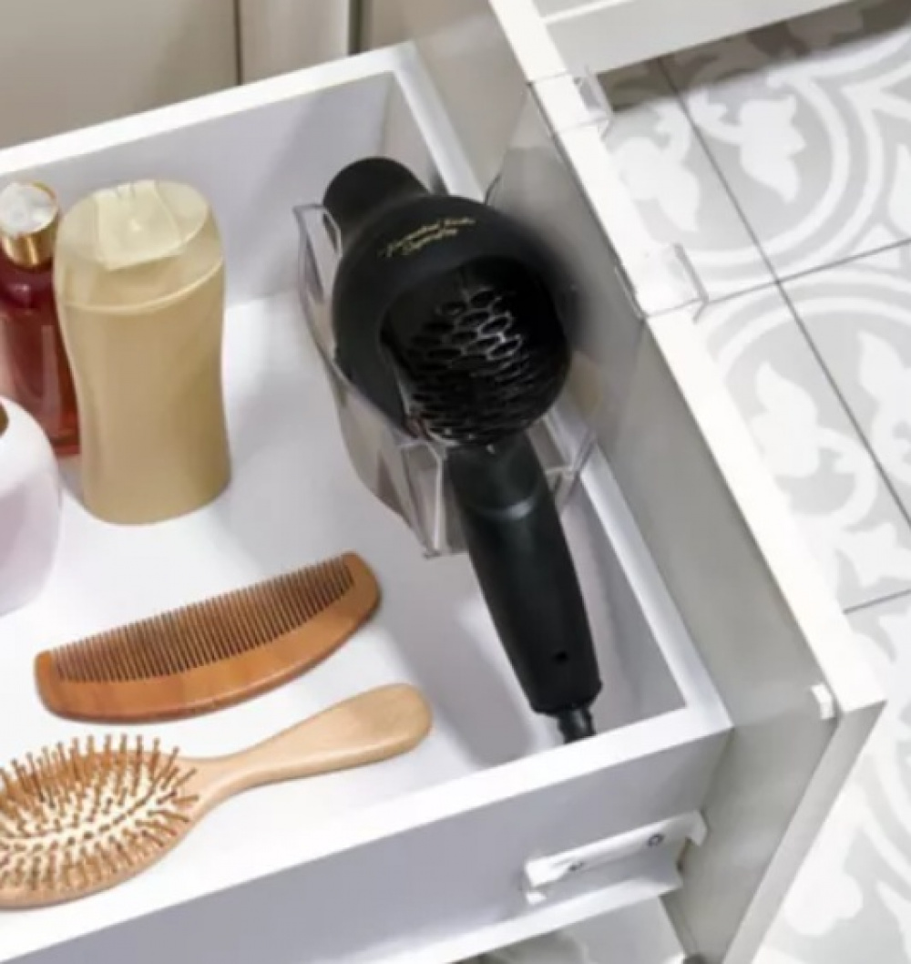 Hållare för hårtork, Över skåpdörr, THE HOME EDIT HANHING HAIR TOOL, Klar / Grå i gruppen Förvaring / Badrumsförvaring hos SmartaSaker.se (41215)