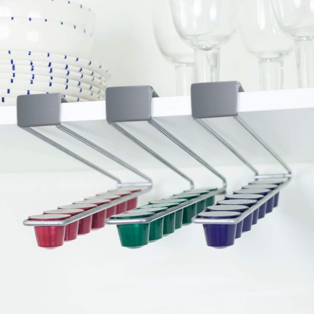 Hållare för Kaffekapslar, Under hylla, SLIDING RACK, 28 x 4 x 8 cm, Silver i gruppen Förvaring / Köksförvaring / Organisera köksskåp / Under hyllan-förvaring hos SmartaSaker.se (41217)