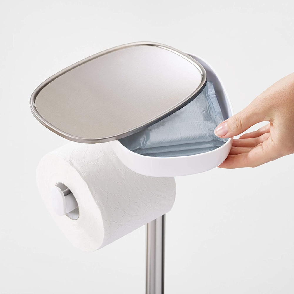 Hållare för toalettpapper, med hylla, EASY STORE, H68 cm, Joseph Joseph, Vit / Silver i gruppen Förvaring / Badrumsförvaring hos SmartaSaker.se (41223)