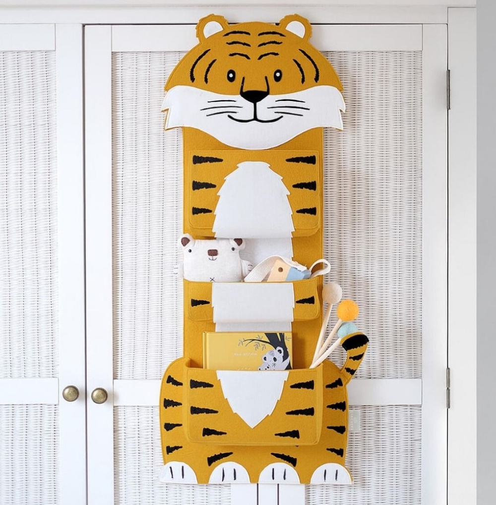 Hängande Förvaringsfickor, 3-fack, TIGER WALL POCKETS, 37 x H 85 cm, Orange i gruppen Förvaring / Barnrumsförvaring hos SmartaSaker.se (41271)