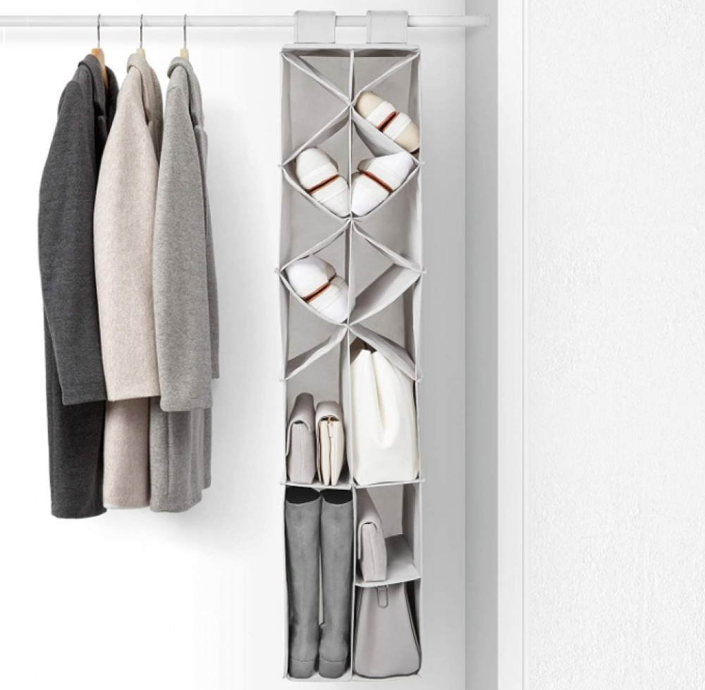 Hängande garderob för skor och väskor, PREMIUM COLGDOR PARA ZAPATOS, 30 x 30 x H 142,5 cm, Ljusgrå i gruppen Förvaring / Garderobsförvaring / Galgar och hängare hos SmartaSaker.se (41273)