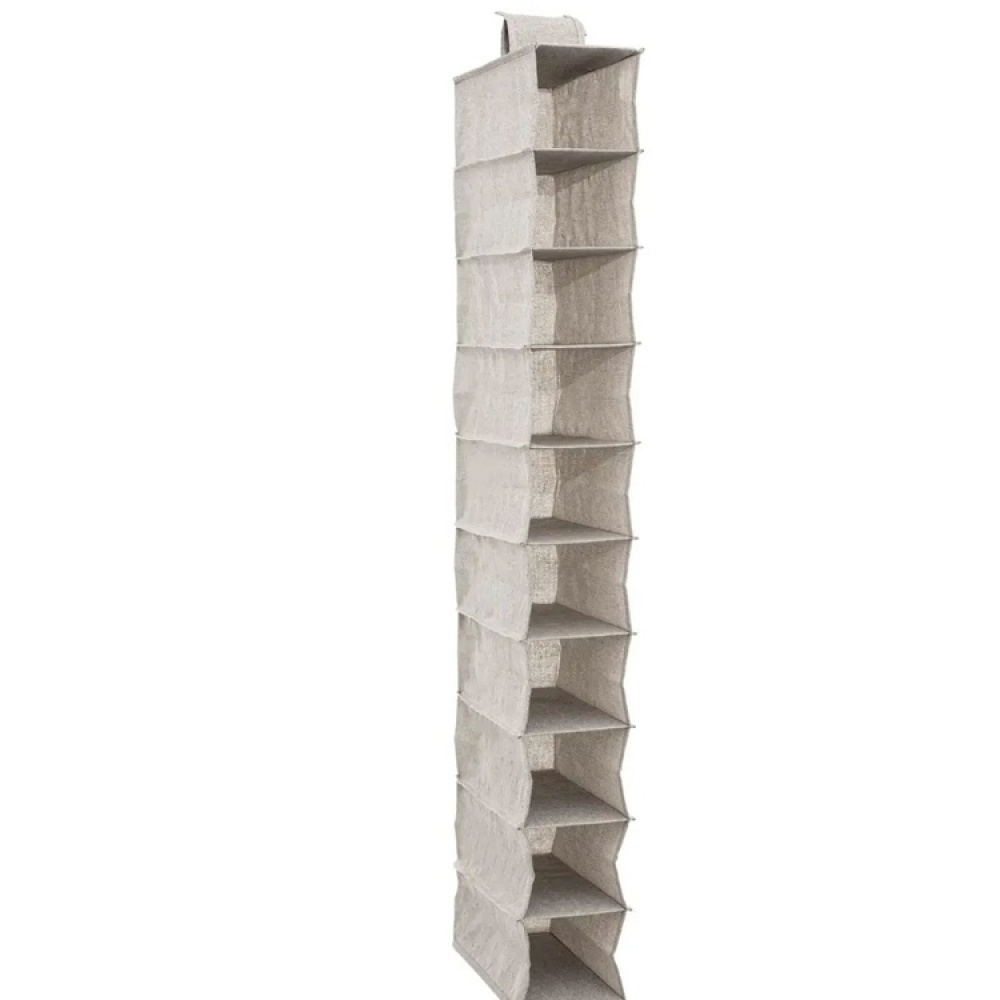 Hängande garderob. Smal, 10 hyllor, ORGA SHOE ORGANISER, 15 x 30 x H 120 cm, Beige-grå i gruppen Förvaring / Garderobsförvaring / Galgar och hängare hos SmartaSaker.se (41279)