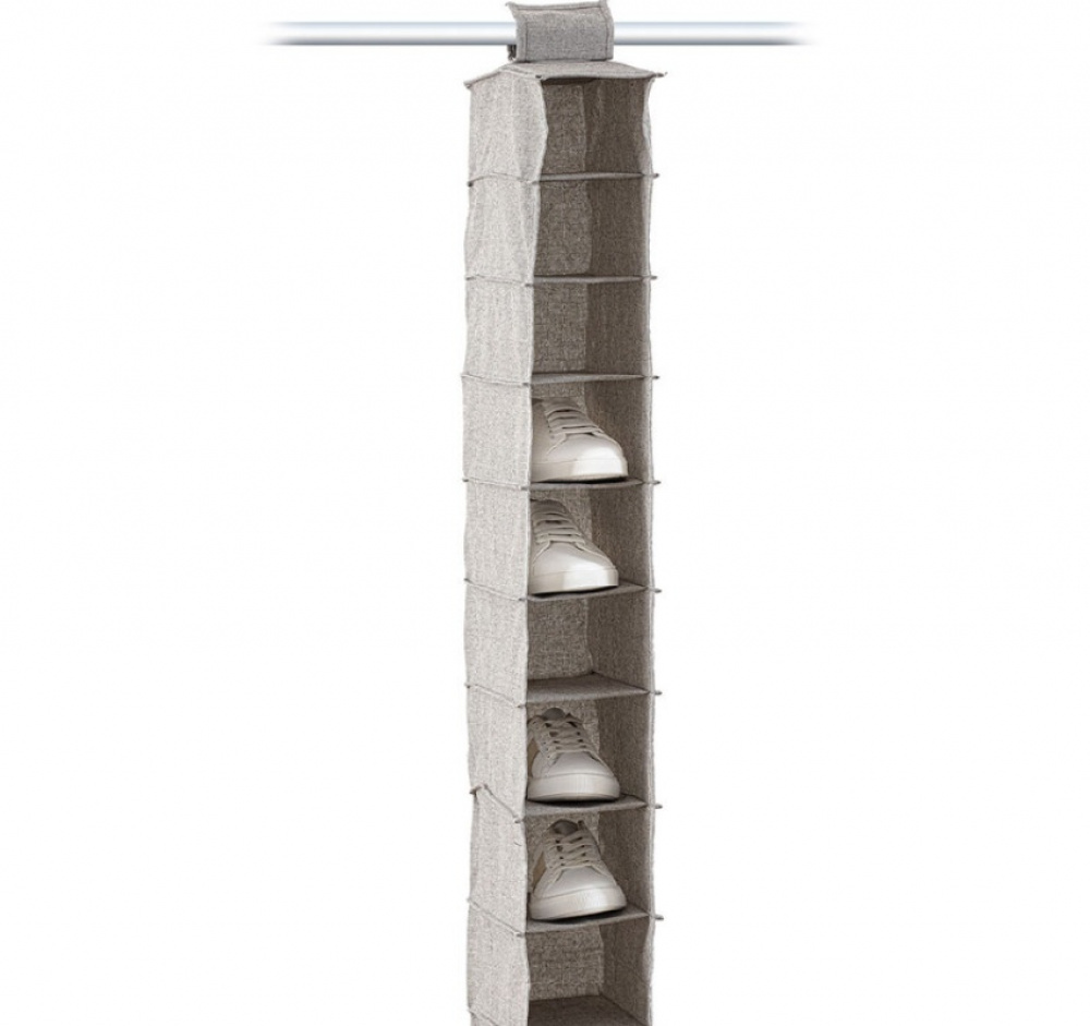 Hängande garderob. Smal, 10 hyllor, ORGA SHOE ORGANISER, 15 x 30 x H 120 cm, Beige-grå i gruppen Förvaring / Garderobsförvaring / Galgar och hängare hos SmartaSaker.se (41279)