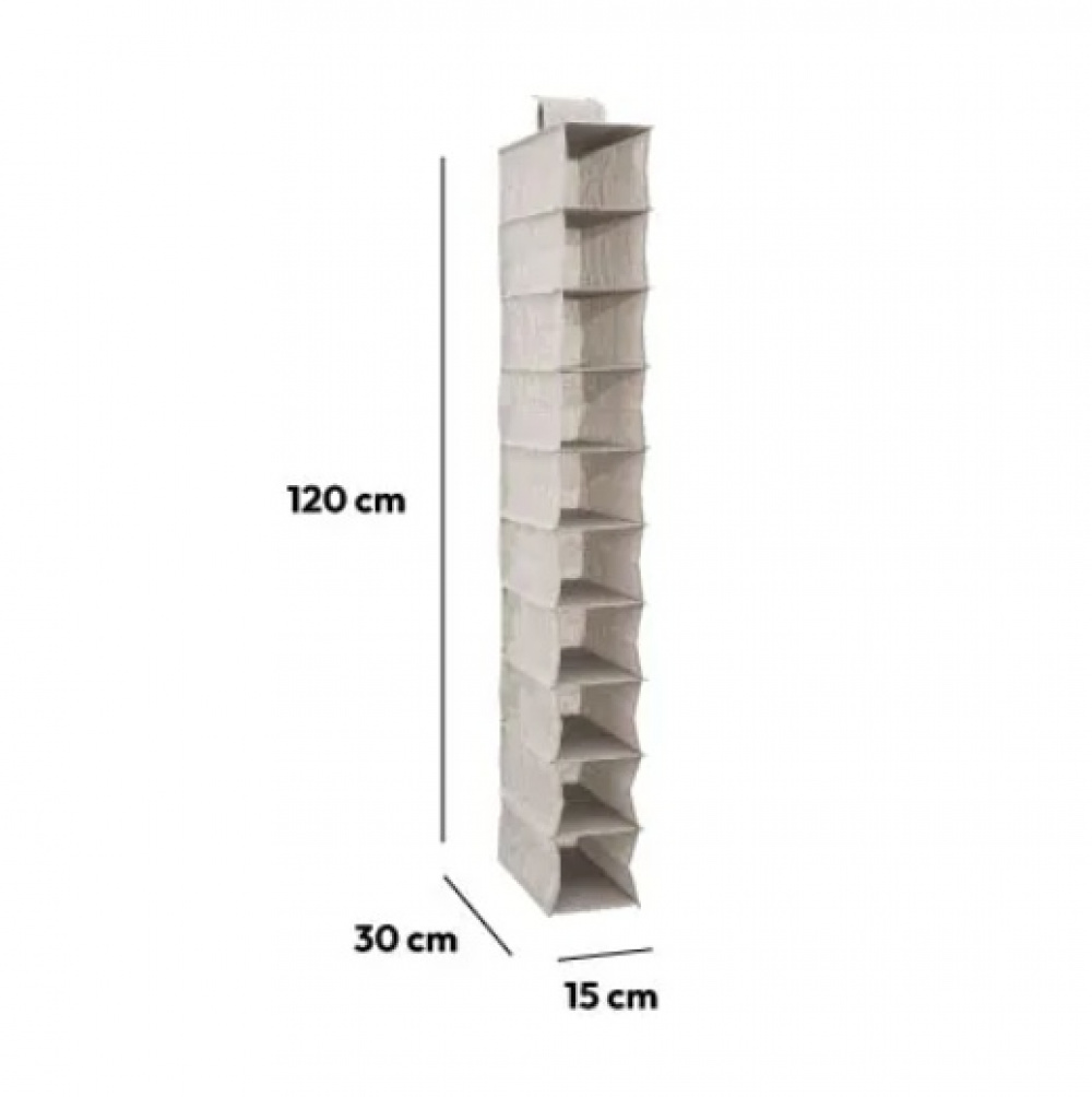 Hängande garderob. Smal, 10 hyllor, ORGA SHOE ORGANISER, 15 x 30 x H 120 cm, Beige-grå i gruppen Förvaring / Garderobsförvaring / Galgar och hängare hos SmartaSaker.se (41279)