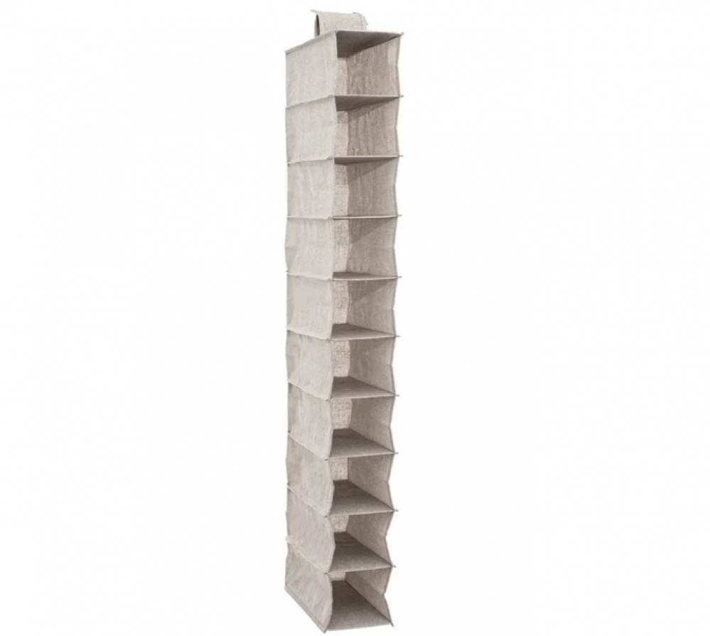 Hängande garderob. Smal, 10 hyllor, ORGA SHOE ORGANISER, 15 x 30 x H 120 cm, Beige-grå i gruppen Förvaring / Garderobsförvaring / Galgar och hängare hos SmartaSaker.se (41279)