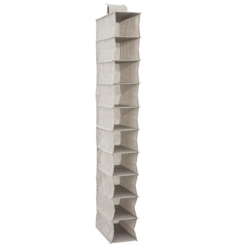 Hängande garderob. Smal, 10 hyllor, ORGA SHOE ORGANISER, 15 x 30 x H 120 cm, Beige-grå i gruppen Förvaring / Garderobsförvaring / Galgar och hängare hos SmartaSaker.se (41279)
