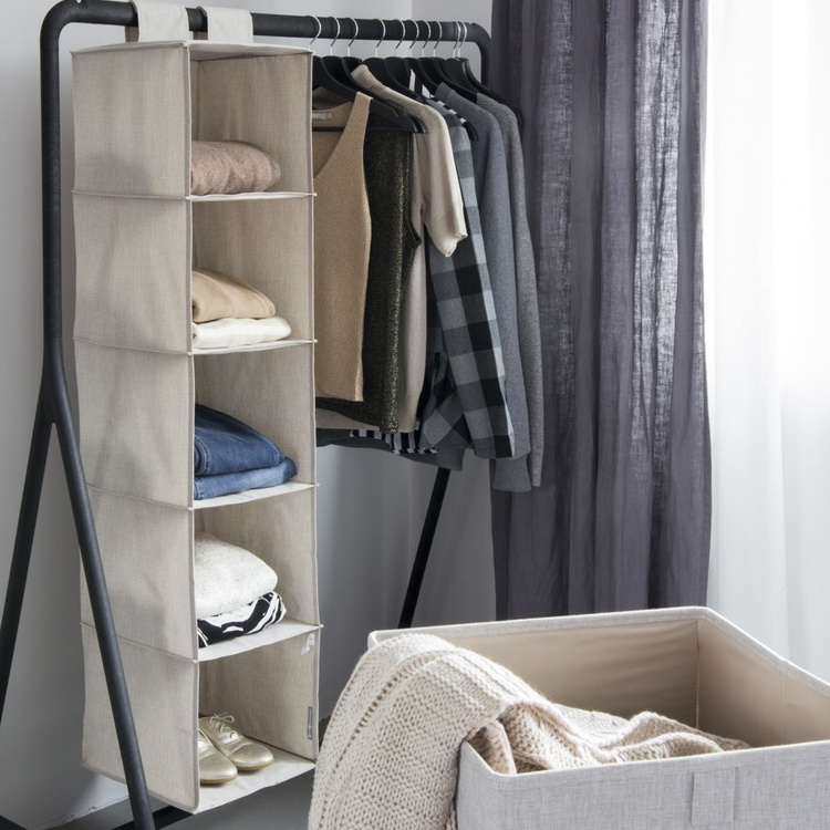 Hängande Hyllor, 5 fack, BIGSO HANGING CLOSET, 30 x 30 x H133,5 cm, Beige i gruppen Förvaring / Garderobsförvaring hos SmartaSaker.se (41282)