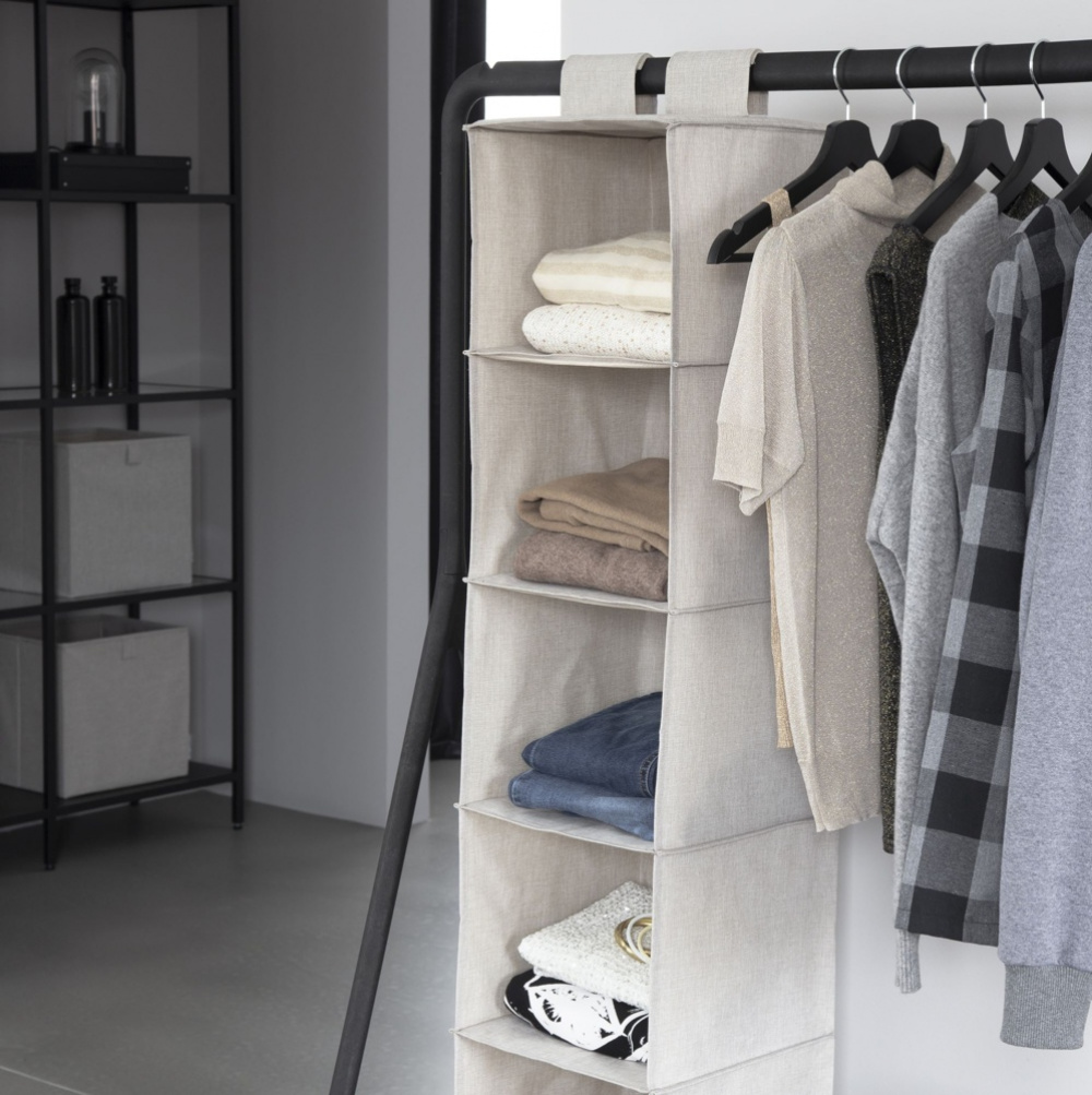 Hängande Hyllor, 5 fack, BIGSO HANGING CLOSET, 30 x 30 x H133,5 cm, Beige i gruppen Förvaring / Garderobsförvaring hos SmartaSaker.se (41282)