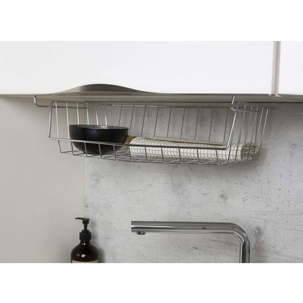 Hängkorg för hylla, extrahylla, Bred, HÄNGEKORB, 44 x 27x H 15 cm, Silver i gruppen Förvaring / Köksförvaring / Organisera köksskåp hos SmartaSaker.se (41310)