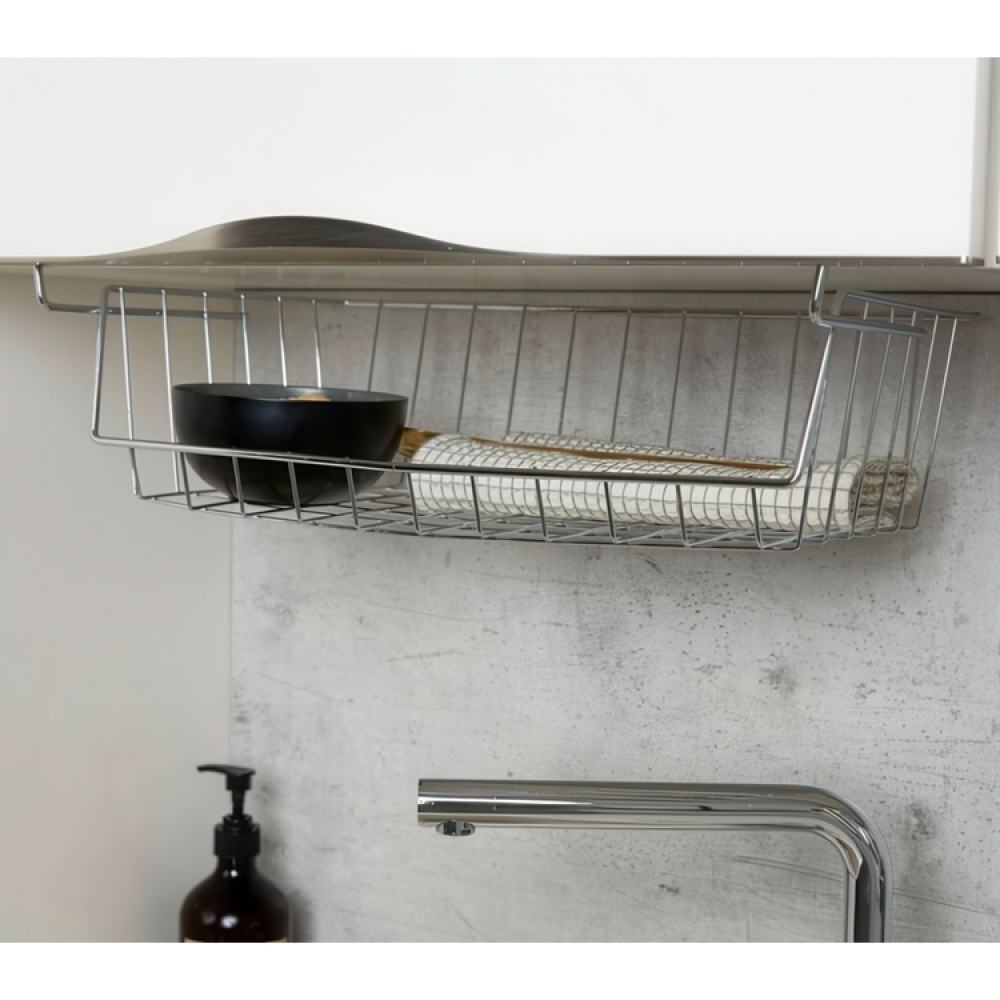 Hängkorg för hylla, extrahylla, Bred, HÄNGEKORB, 44 x 27x H 15 cm, Silver i gruppen Förvaring / Köksförvaring / Organisera köksskåp hos SmartaSaker.se (41310)