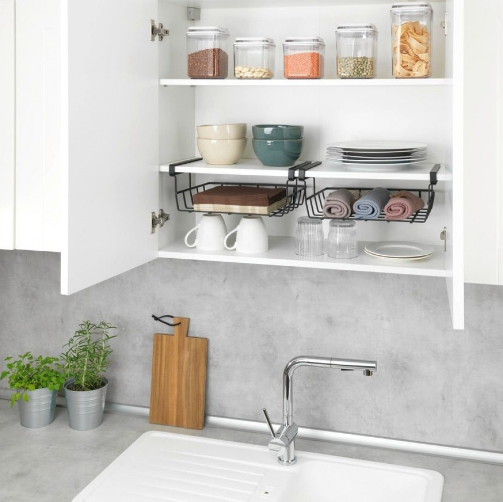 Hängkorg för hylla, PREMIUM UNDER SHELF BASKET, 34 x 25 x H 13 cm, Svart i gruppen Förvaring / Köksförvaring / Organisera köksskåp / Under hyllan-förvaring hos SmartaSaker.se (41313)