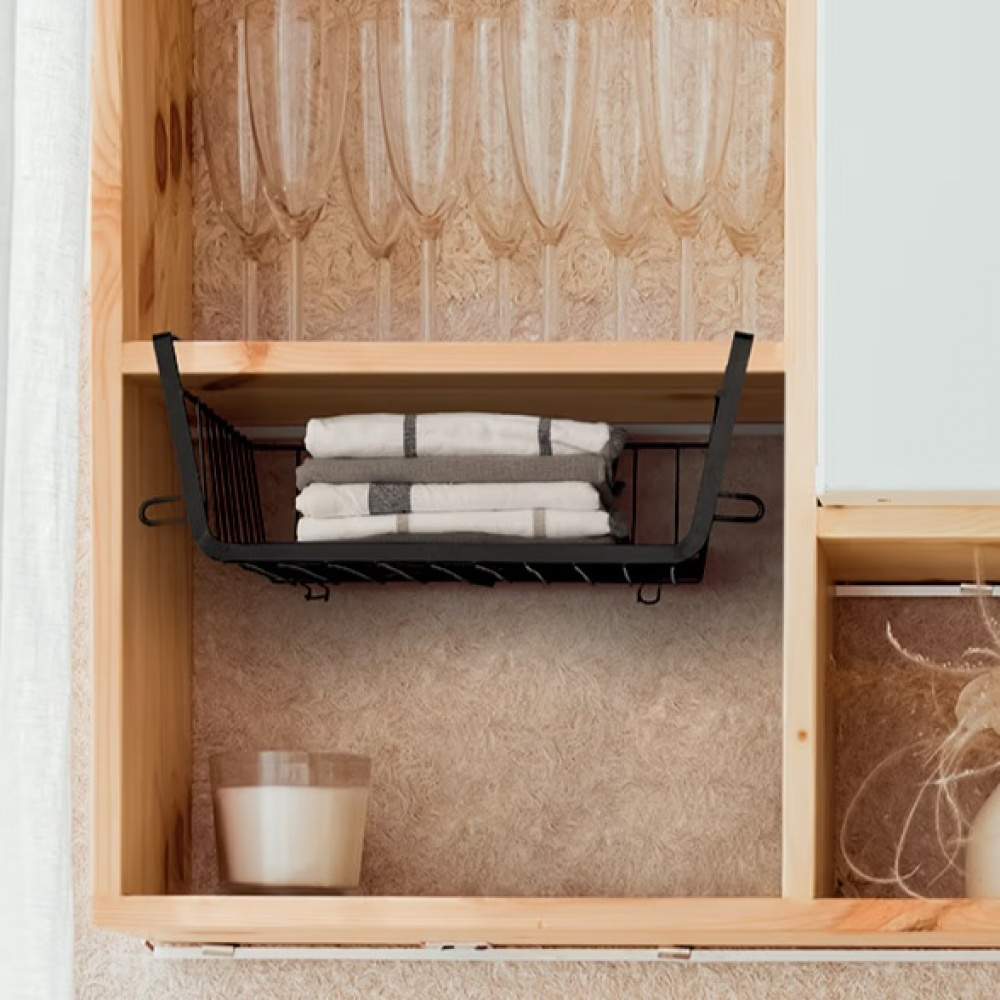 Hängkorg, Stapelbar, ÉTAGÈRE À SUSPENDRE, 31,5 x 31 x H 12 cm, Svart i gruppen Förvaring / Köksförvaring / Organisera köksskåp / Under hyllan-förvaring hos SmartaSaker.se (41322)
