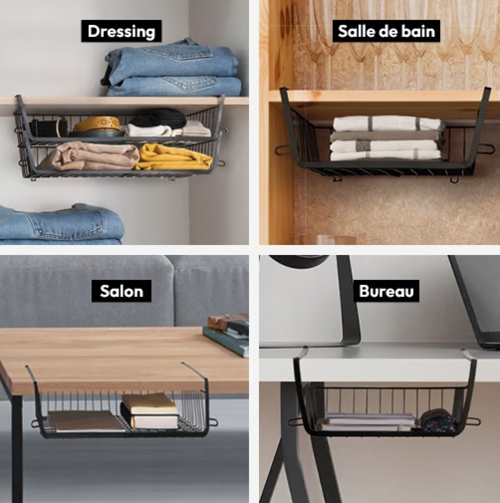 Hängkorg, Stapelbar, ÉTAGÈRE À SUSPENDRE, 31,5 x 31 x H 12 cm, Svart i gruppen Förvaring / Köksförvaring / Organisera köksskåp / Under hyllan-förvaring hos SmartaSaker.se (41322)