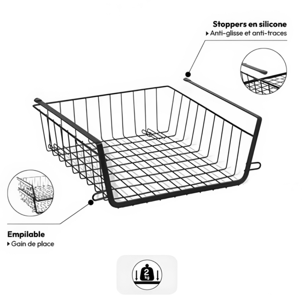 Hängkorg, Stapelbar, ÉTAGÈRE À SUSPENDRE, 31,5 x 31 x H 12 cm, Svart i gruppen Förvaring / Köksförvaring / Organisera köksskåp / Under hyllan-förvaring hos SmartaSaker.se (41322)