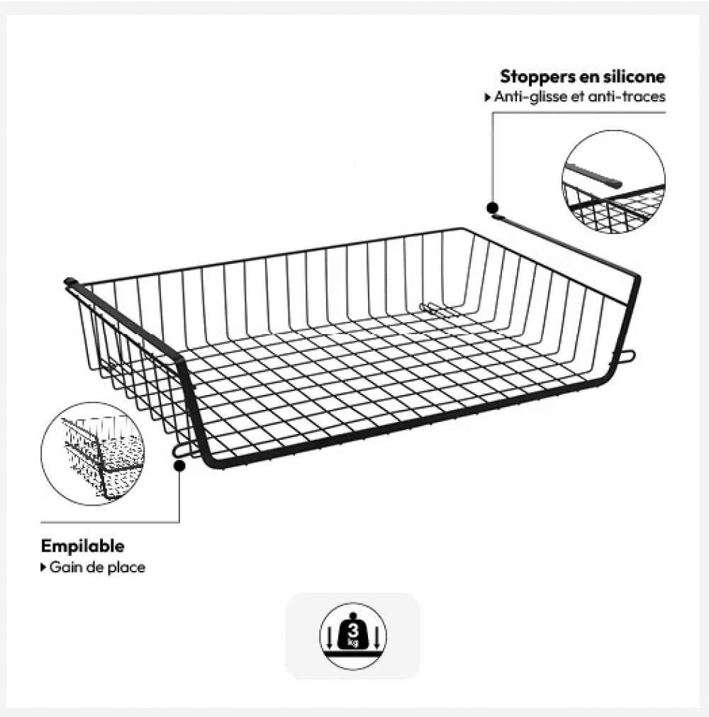 Hängkorg, Stapelbar, Large, ÉTAGÈRE À SUSPENDRE, 51,5 x 30 x H 11,5 cm, Svart i gruppen Förvaring / Köksförvaring / Organisera köksskåp / Under hyllan-förvaring hos SmartaSaker.se (41323)