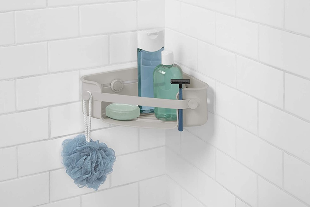 Hörnduschkorg med sugproppar, FLEX GEL-LOCK, 19 x 30 x H 8 cm, Umbra, Grå i gruppen Förvaring / Badrumsförvaring / Bad- och duschkorgar hos SmartaSaker.se (41326)
