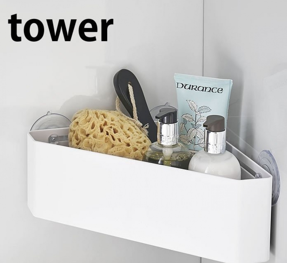 Hörnduschkorg med sugproppar, TOWER CORNER RACK, 22 x 27,5 x H 10 cm, Yamazaki, Vit i gruppen Förvaring / Badrumsförvaring / Bad- och duschkorgar hos SmartaSaker.se (41327)