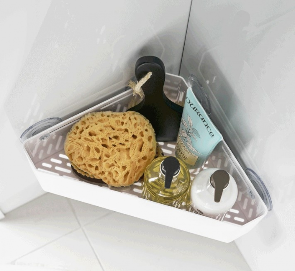 Hörnduschkorg med sugproppar, TOWER CORNER RACK, 22 x 27,5 x H 10 cm, Yamazaki, Vit i gruppen Förvaring / Badrumsförvaring / Bad- och duschkorgar hos SmartaSaker.se (41327)