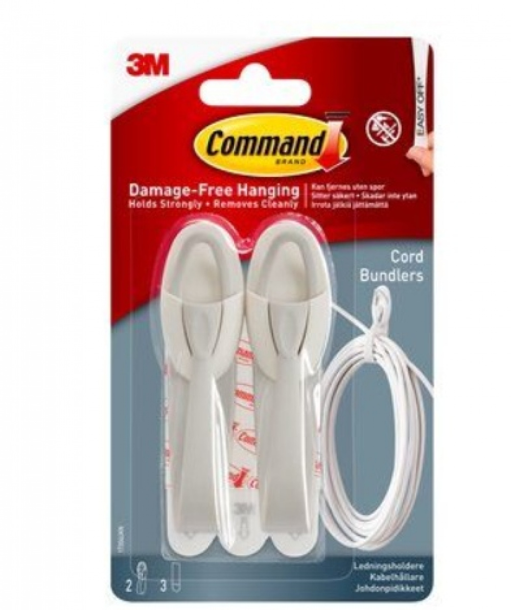 Kabelkrokar, Självhäftande krokar, 2 st, COMMAND SLADDHÅLLARE, 2,5 x H9,5 cm, Vit i gruppen Förvaring / Kontorsmaterial hos SmartaSaker.se (41336)