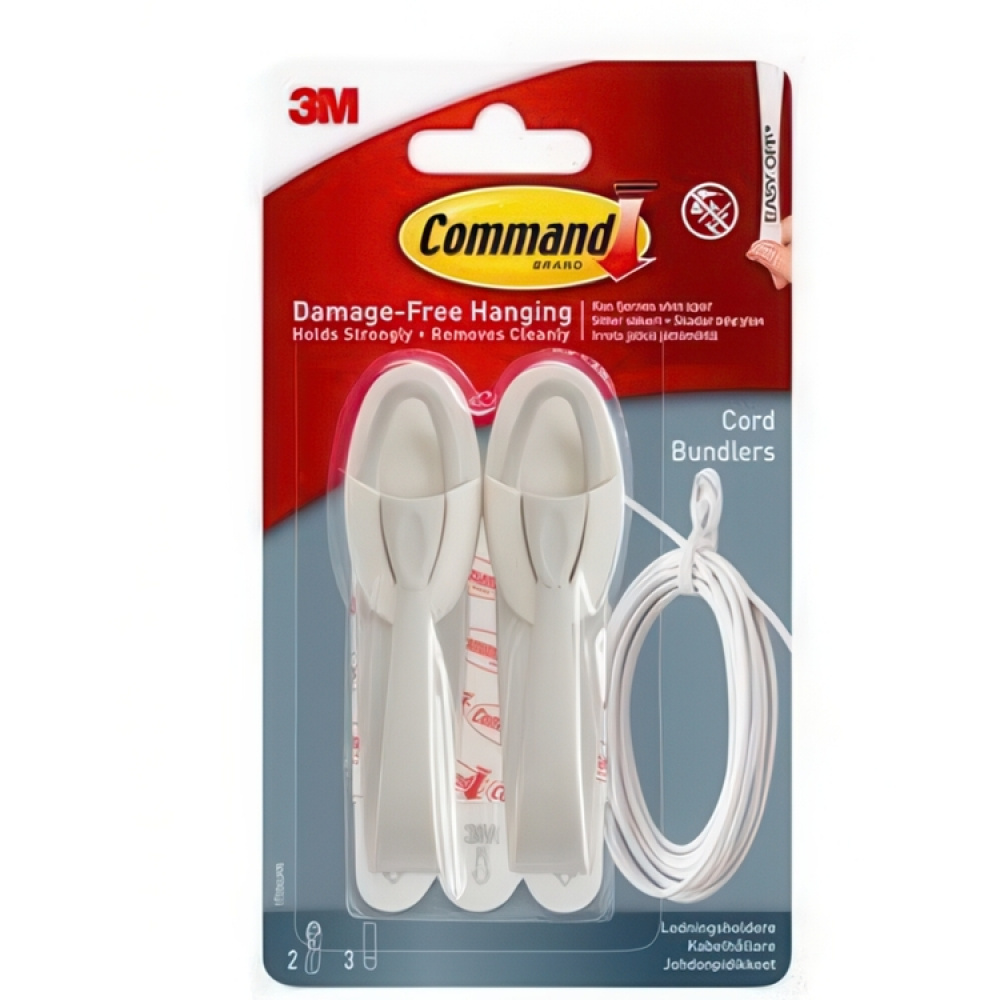 Kabelkrokar, Självhäftande krokar, 2 st, COMMAND SLADDHÅLLARE, 2,5 x H9,5 cm, Vit i gruppen Förvaring / Kontorsmaterial hos SmartaSaker.se (41336)