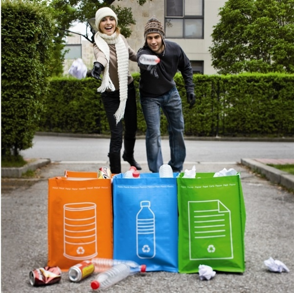 Kassar för källsortering, 3 st, COLORFUL RECYCLING, 29 x H 42 cm, Blå / Orange / Grön i gruppen Förvaring / Städförvaring och sopsortering / Sopsortering hos SmartaSaker.se (41353)