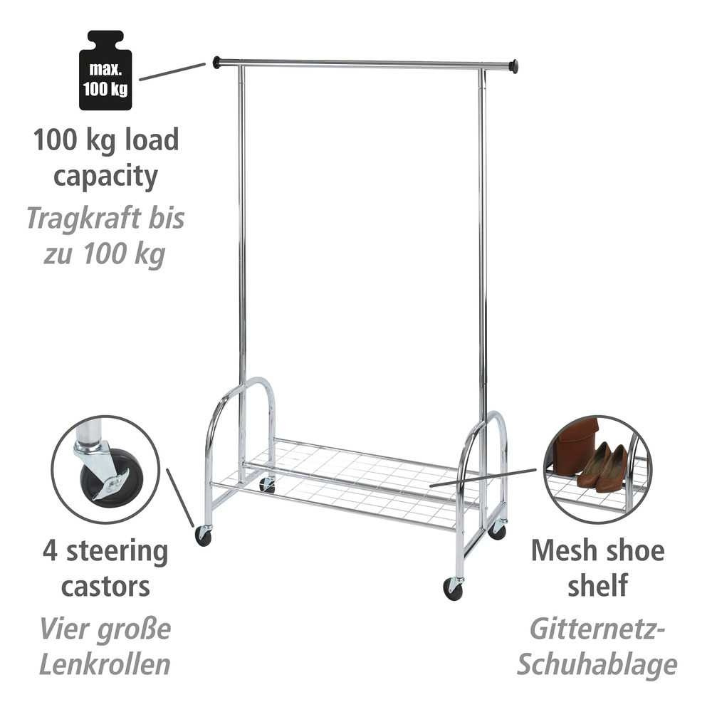 Klädställning med hjul, PROFI, 121 x 52 x H 185 cm, Silver i gruppen Förvaring / Sovrumsförvaring / Klädställningar hos SmartaSaker.se (41383)