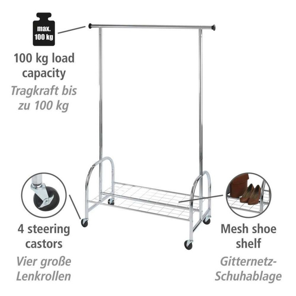 Klädställning med hjul, PROFI, 121 x 52 x H 185 cm, Silver i gruppen Förvaring / Sovrumsförvaring / Klädställningar hos SmartaSaker.se (41383)