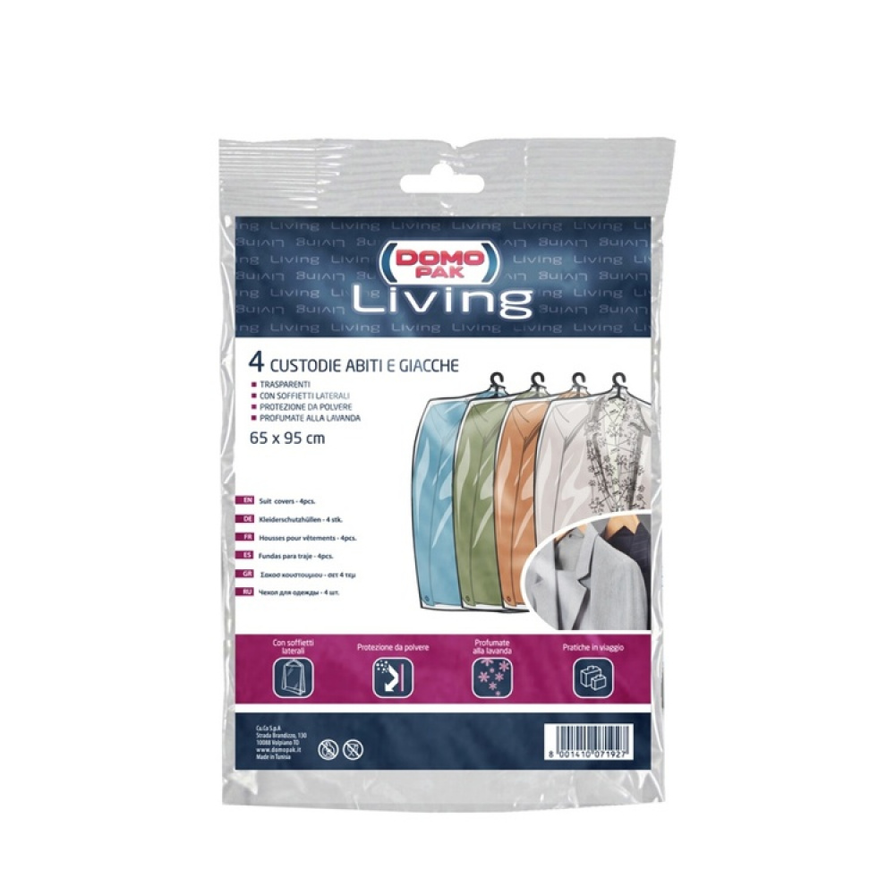 Klädöverdrag, korta, genomskinlig plast, 4 st, Lavendeldoft, LIVING, 65 x H95 cm, Klar i gruppen Förvaring / Garderobsförvaring hos SmartaSaker.se (41435)