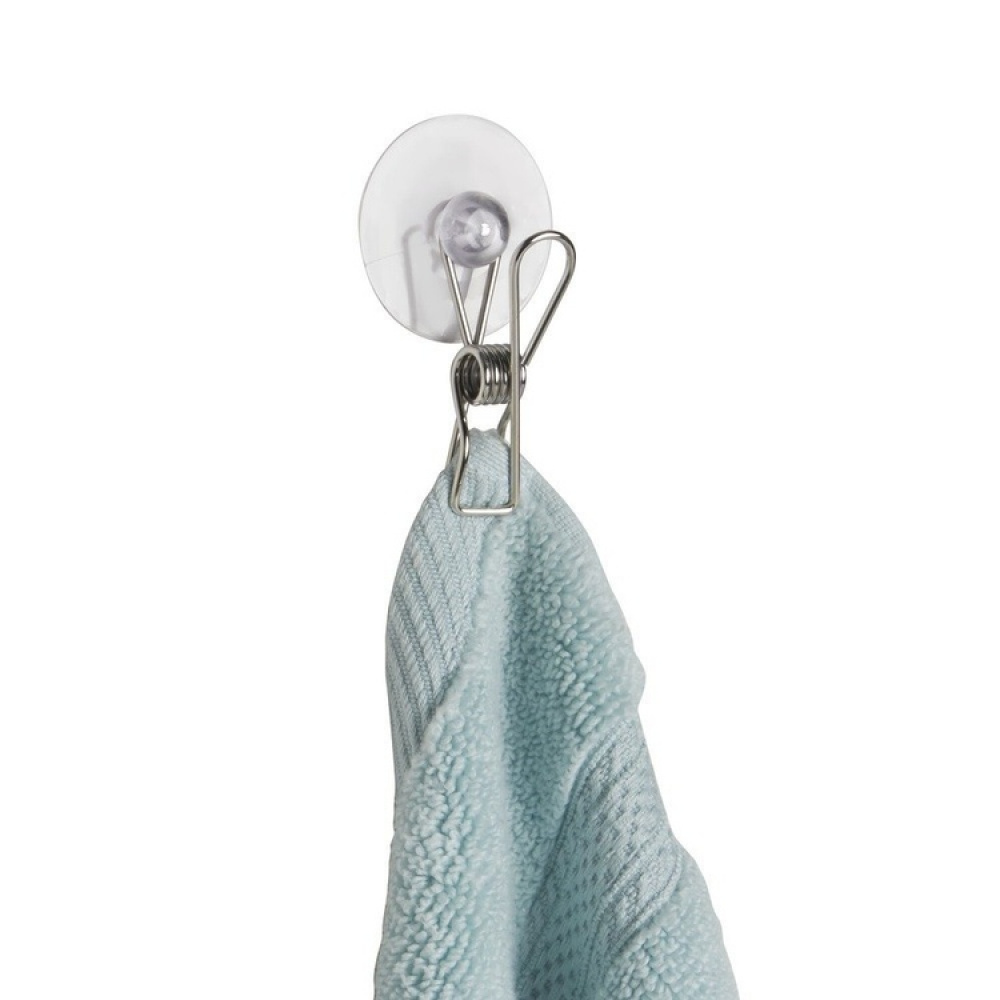 Klämmor med sugpropp, 4 st, MULTI PURPOSE SUCTION CLIPS, Silver / Klar i gruppen Förvaring / Badrumsförvaring hos SmartaSaker.se (41458)