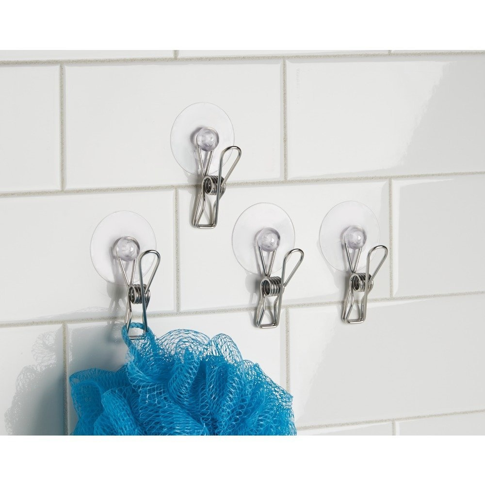 Klämmor med sugpropp, 4 st, MULTI PURPOSE SUCTION CLIPS, Silver / Klar i gruppen Förvaring / Badrumsförvaring hos SmartaSaker.se (41458)