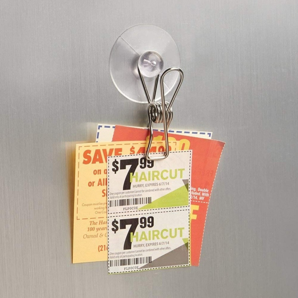 Klämmor med sugpropp, 4 st, MULTI PURPOSE SUCTION CLIPS, Silver / Klar i gruppen Förvaring / Badrumsförvaring hos SmartaSaker.se (41458)