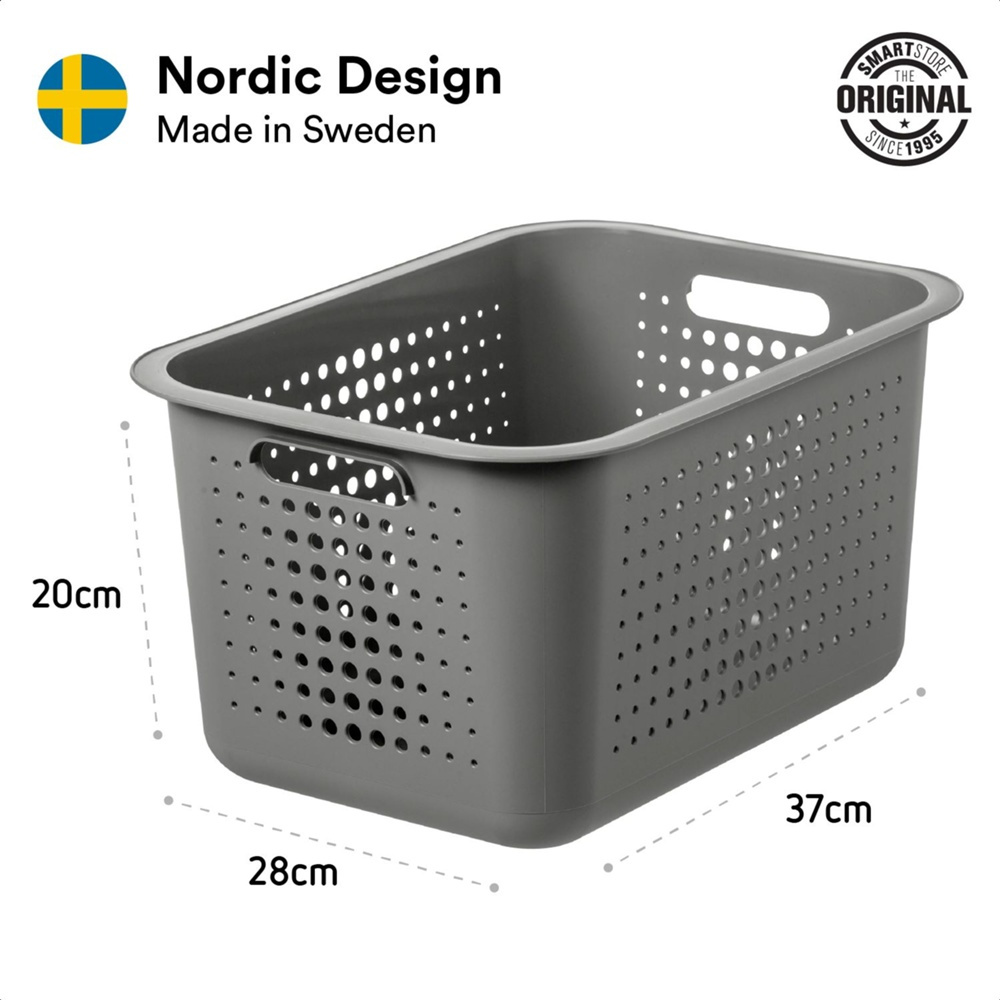 Korg / Låda, SMARTSTORE 13L BASKET RECYCLED, 37 x 28 x H20 cm, Grå i gruppen Förvaring / Förvaringslådor / SmartStore förvaringslådor hos SmartaSaker.se (41468)