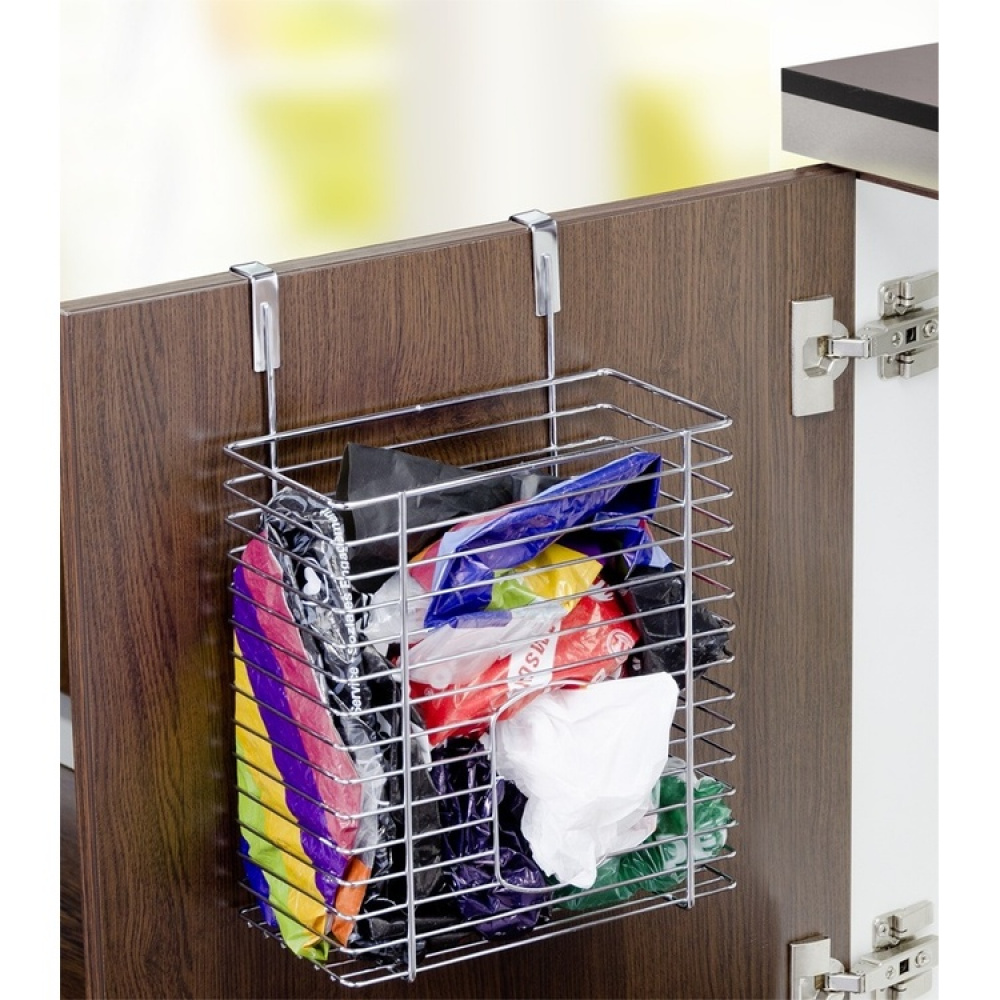 Korg för skåpdörr i metall, PLASTIC BAG ORGANIZER, 12 x 20 x H30 cm, Silver i gruppen Förvaring / Köksförvaring / Organisera köksskåp / Under diskbänksförvaring hos SmartaSaker.se (41475)