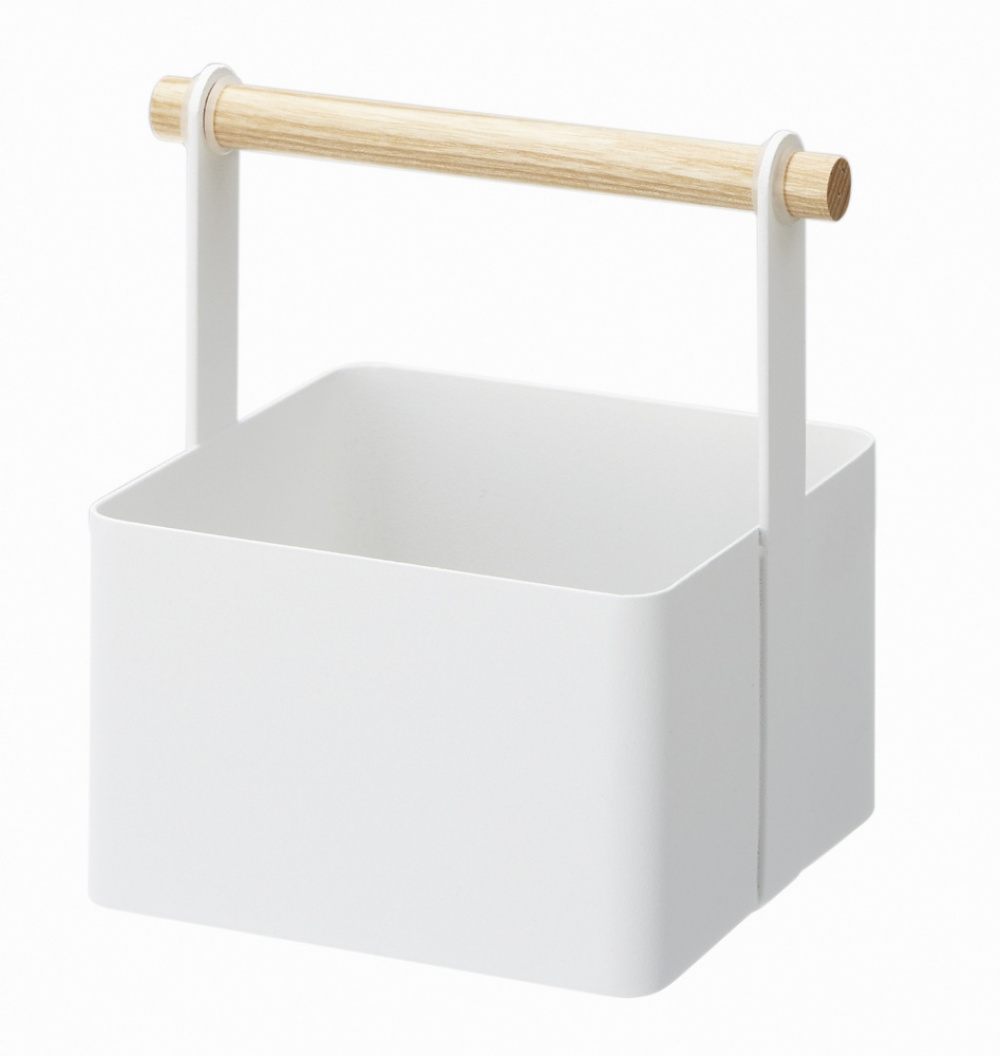 Korg i metall med trähandtag, TOSCA TOOL BOX, 16 x 13 x H 16 cm, Yamazaki, Vit i gruppen Förvaring / Städförvaring och sopsortering / Städkorgar hos SmartaSaker.se (41484)