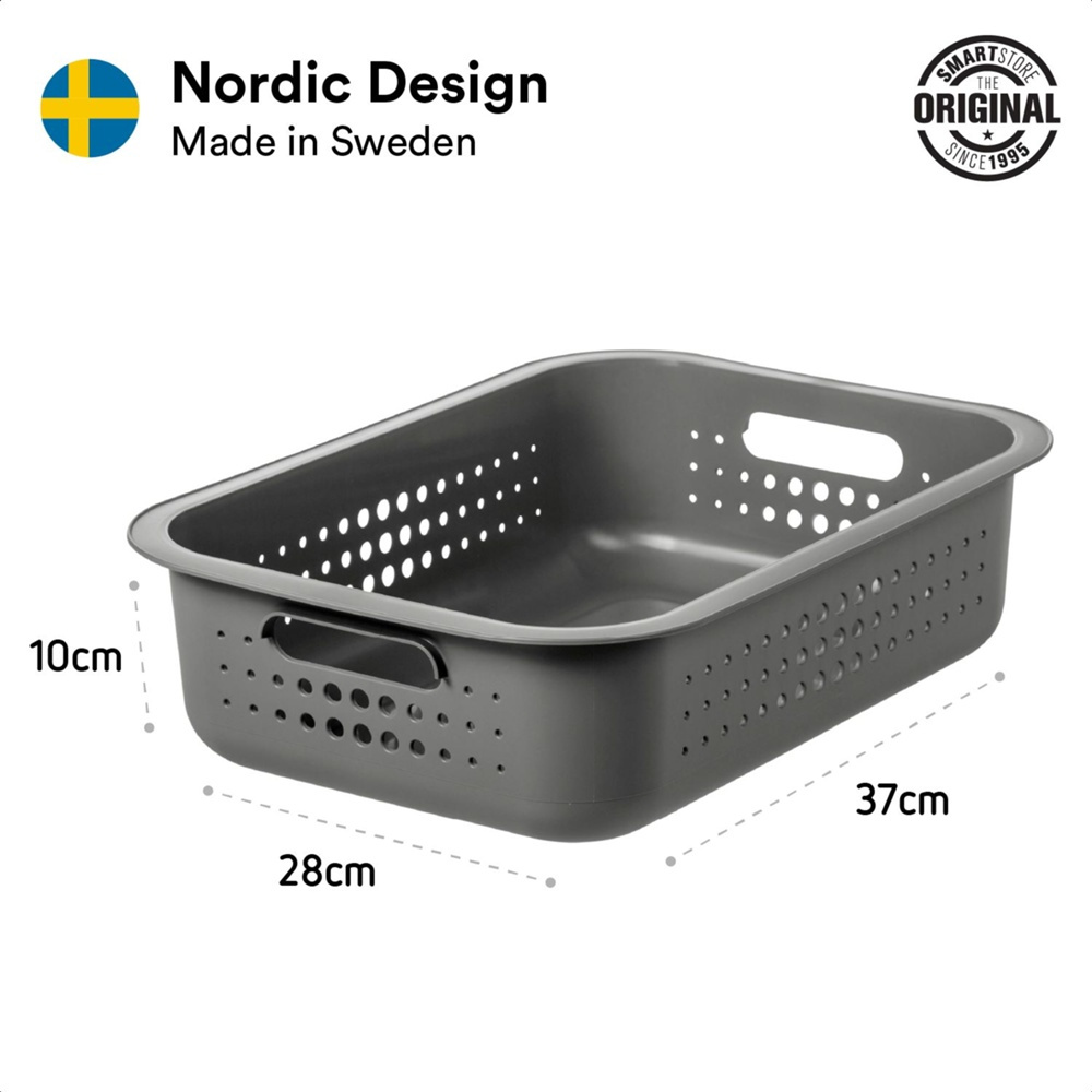 Korg, SMARTSTORE 6L BASKET RECYCLED, 37 x 28 x H10 cm, Grå i gruppen Förvaring / Förråd- och garageförvaring / Korgar och hinkar hos SmartaSaker.se (41501)