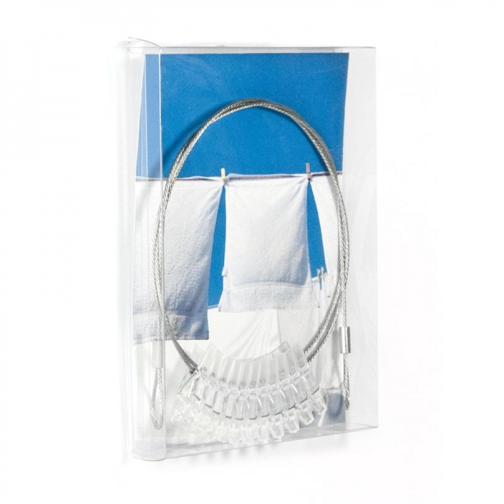Korthållare med öglor, 10 klädnypor, CLEAR PEG PHOTO WIRE , 100 cm, Silver / Transparent i gruppen Förvaring / Sovrumsförvaring / Dörrkrokar hos SmartaSaker.se (41505)