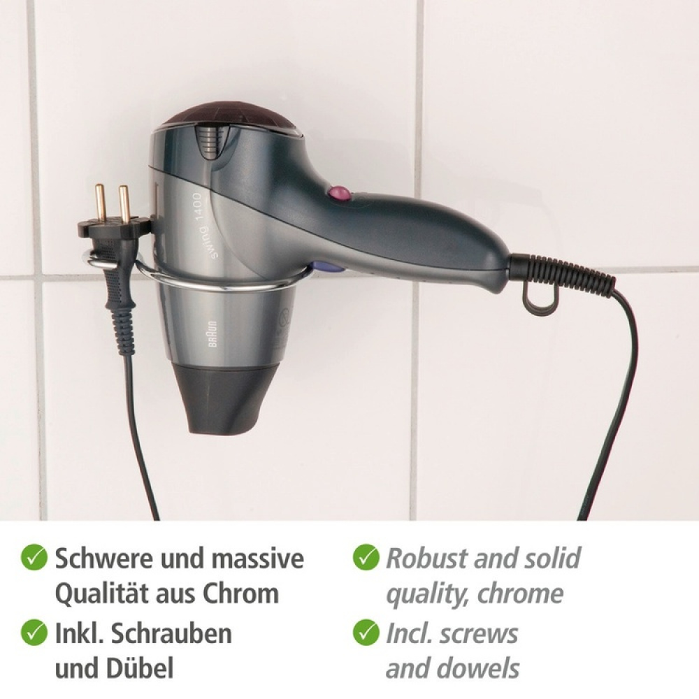 Krok för Hårtork i metall, Väggfast, MILANO, Krom i gruppen Förvaring / Badrumsförvaring hos SmartaSaker.se (41516)