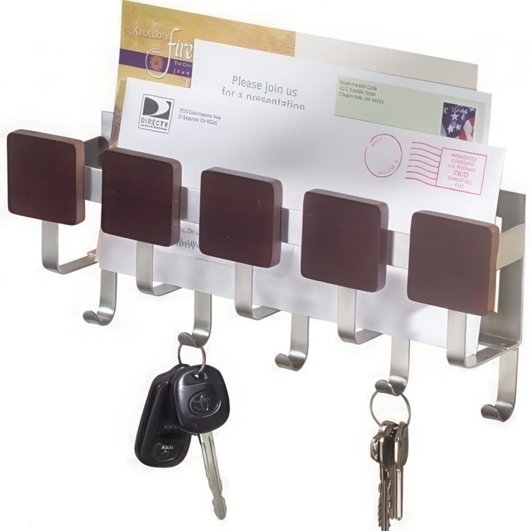Kroklist med förvaring, ESPRESSO MAIL CENTER, 29 x 7 x H 11 cm, Silver / Brun i gruppen Förvaring / Hallförvaring / Krokar och hängare hos SmartaSaker.se (41566)