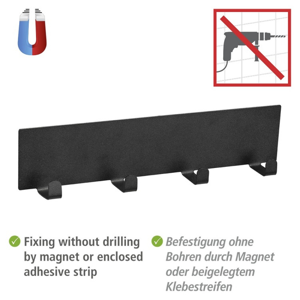 Kroklist, 4 krokar, Magnetisk / Självhäftande, BLACK HOOK RAIL, 30 x 2 x H 6,5, Svart i gruppen Förvaring / Magneter och självhäftande / Magnetkrokar hos SmartaSaker.se (41575)